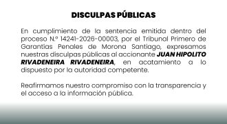 Disculpas públicas: Cumplimiento de sentencia judicial Juicio No. 14241-2026-00003