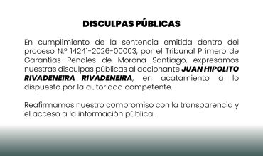 Disculpas públicas: Cumplimiento de sentencia judicial Juicio No. 14241-2026-00003