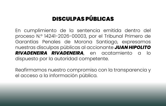 Disculpas públicas: Cumplimiento de sentencia judicial Juicio No. 14241-2026-00003